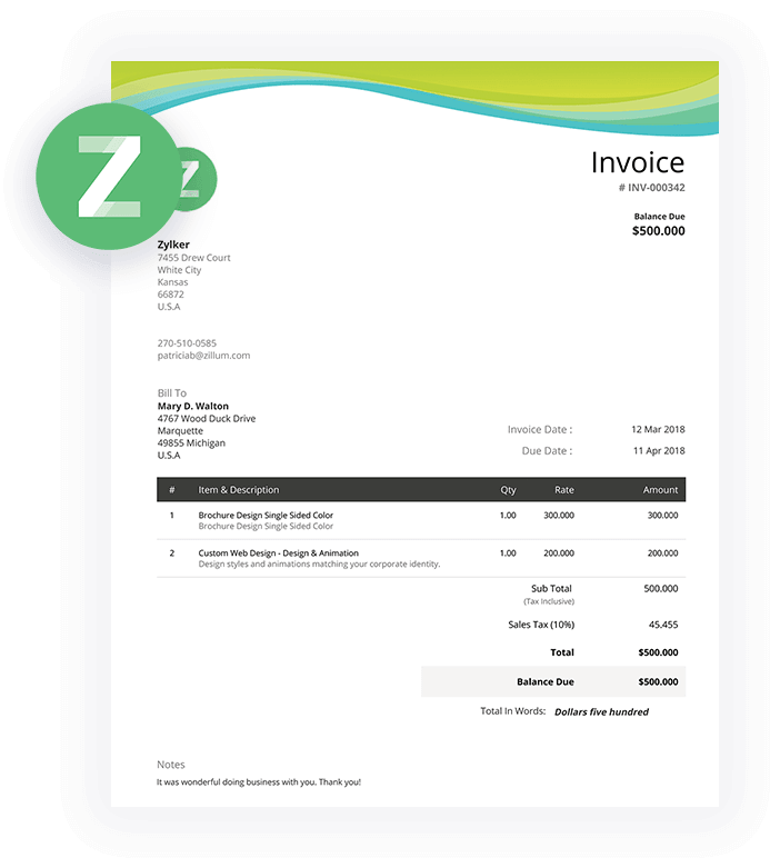 Free Excel Invoice Template Zoho Invoice