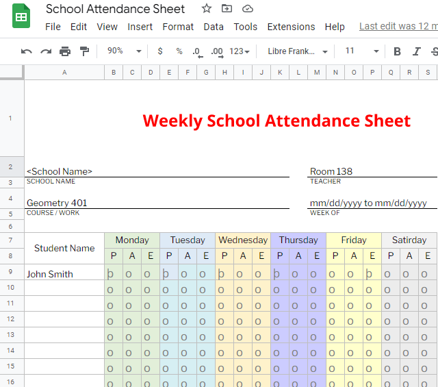 Free Google Sheets Attendance Template 2025 Onetap