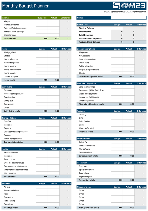 Free Personal Monthly Budget Template For Excel