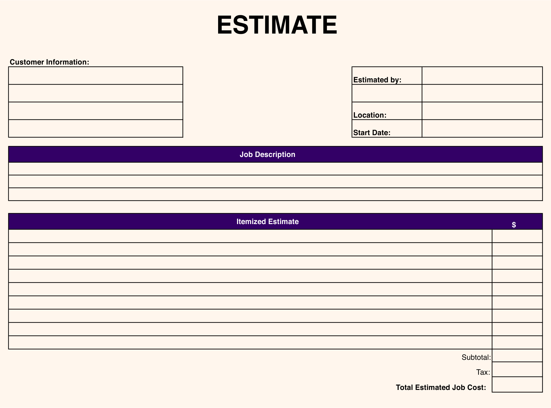 Free Printable Free Estimate Templates Smartsheet Residential Cost Estimate Template Sample