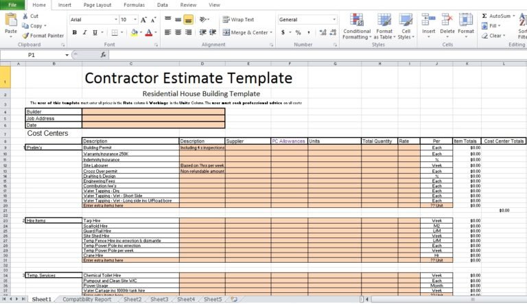 General Contractor Estimate Template Download In Excel Google Sheets Template Net