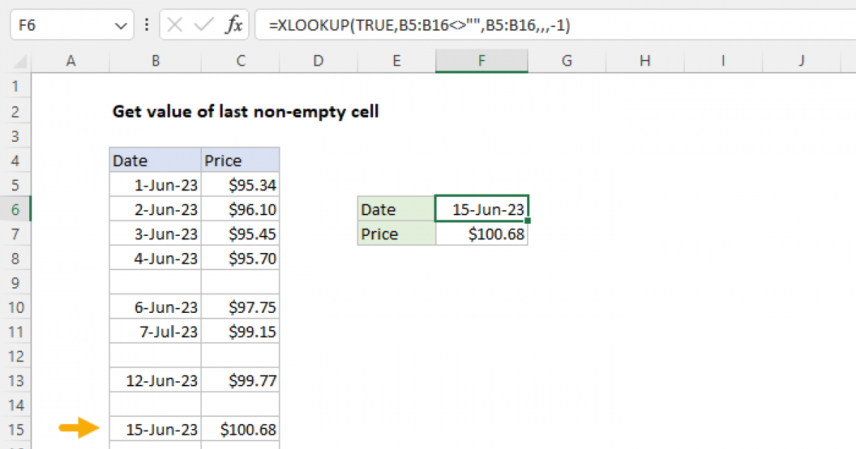 Get Value Of Last Non Empty Cell Excel Formula Exceljet