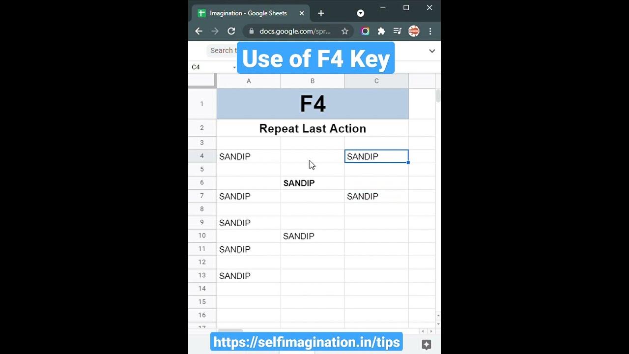 Google Sheet Or Excel F4 Key For Repeat Last Action F4 Key In Excel