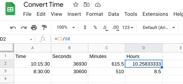 Google Sheets How To Convert Minutes To Hours