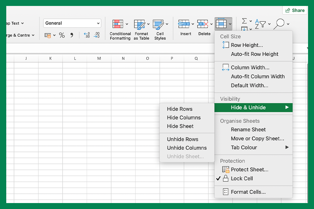 Hide And Unhide Columns Rows And Cells In Excel