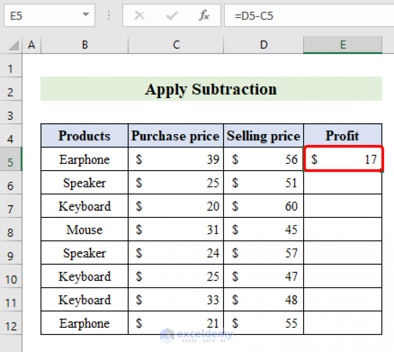 5 Simple Ways to Subtract Columns in Excel