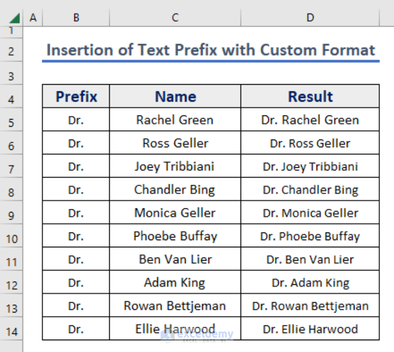 How To Add A Text Prefix With A Custom Format In Excel 4 Examples