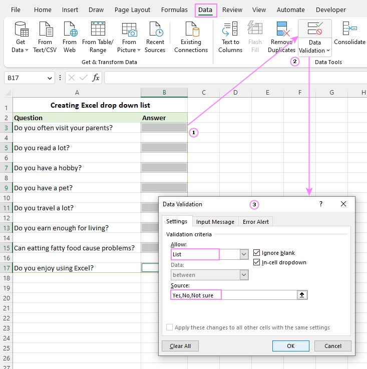 How To Add Drop Down List In Excel Data Validation Lists