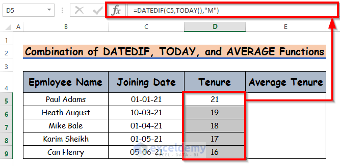 How To Calculate Average Tenure Of Employees In Excel 2 Suitable Ways