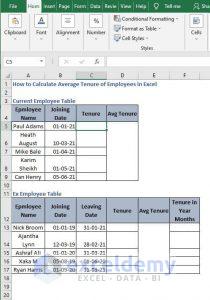 How To Calculate Average Tenure Of Employees In Excel Exceldemy