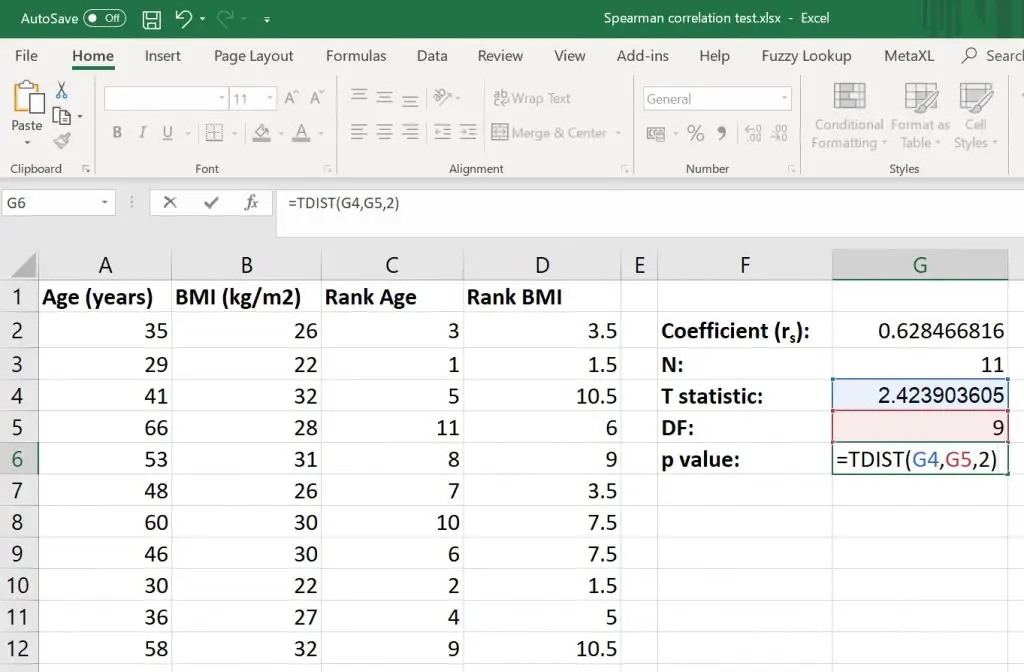 How To Calculate P Value For Spearman Correlation In Excel