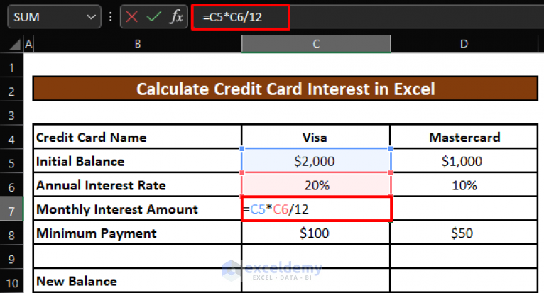 How To Calculate The Credit Card Interest In Excel 3 Steps Exceldemy