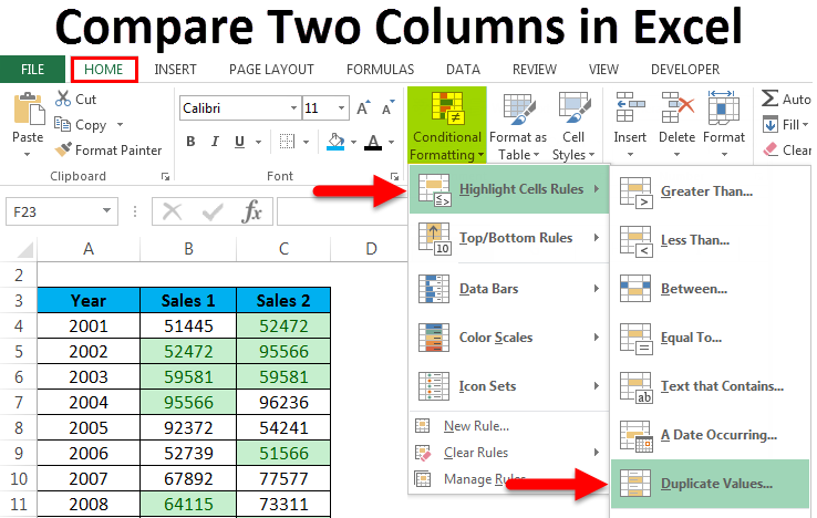 How To Compare Two Columns In Excel For Matches And Differences Using