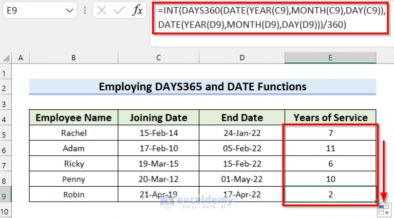 Compute Years of Service Easily in Excel