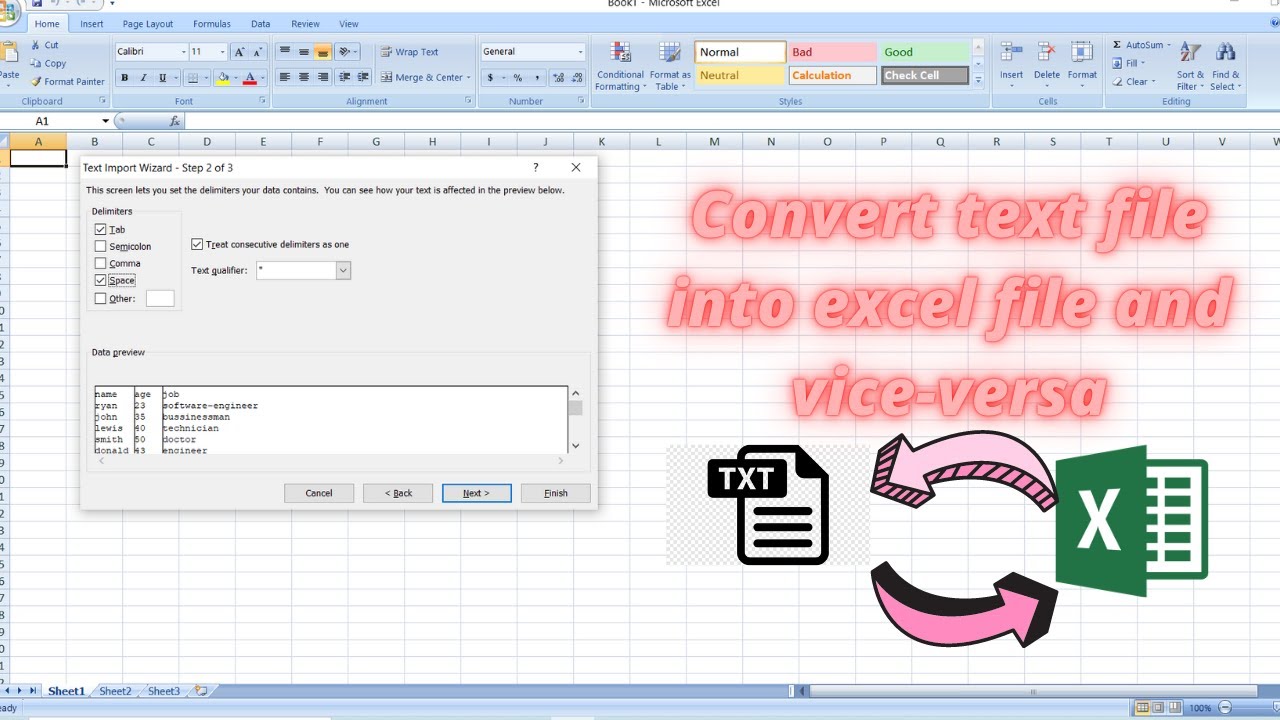 How To Convert A Text File Into Excel File Youtube