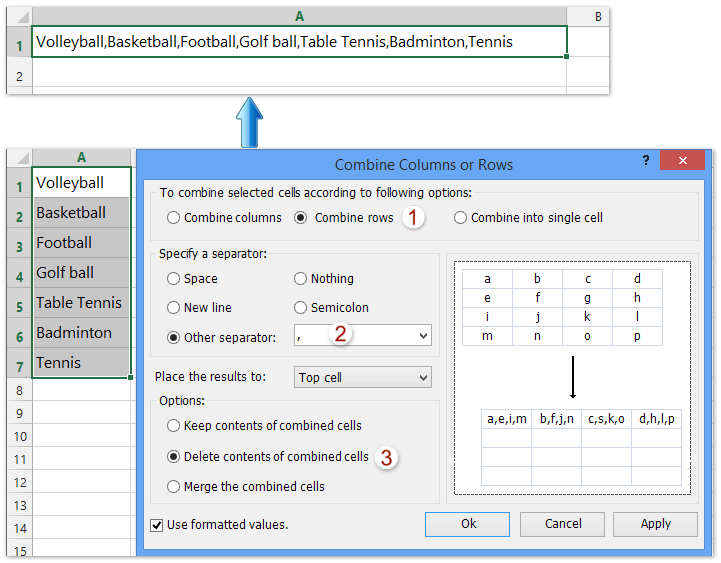 How To Convert Column List To Comma Separated List In Excel