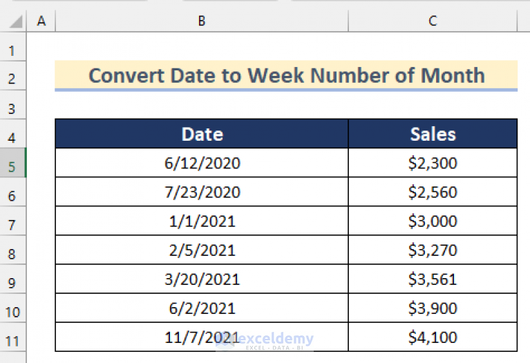 How To Convert Date To Week Number Of Month In Excel 5 Ways