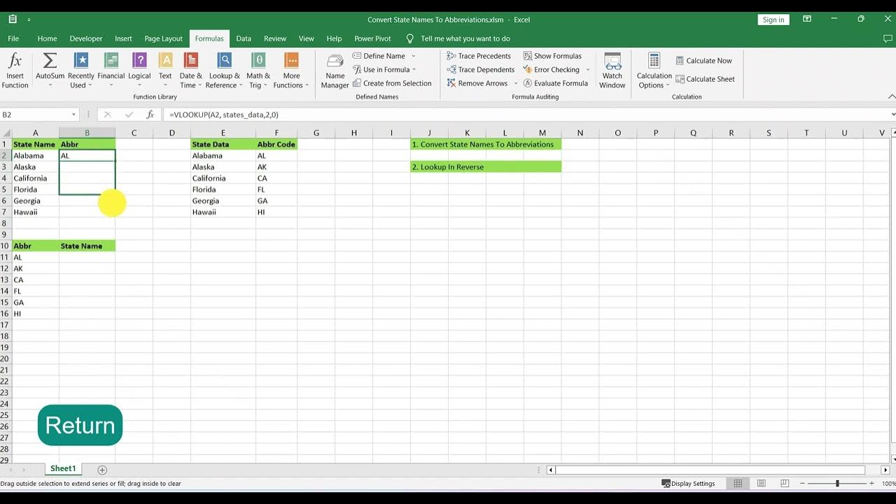 How To Convert State Names To Abbreviations In Excel Youtube