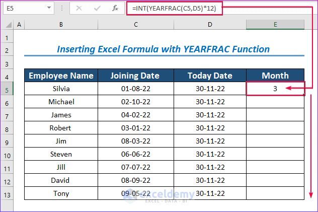 How To Count Months From Date To Today By Using Excel Formula