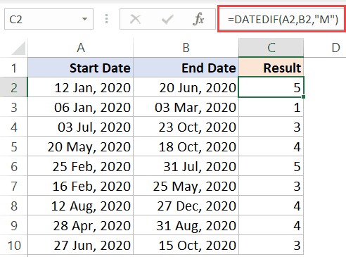 How To Count Number Of Months Between Two Dates In Excel