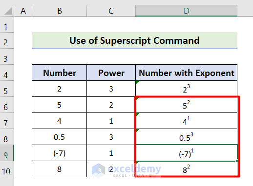 How To Display Exponents In Excel 6 Simple Methods