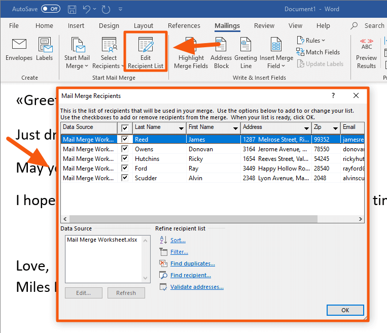 How To Do A Mail Merge In Word Using An Excel Spreadsheet Concord