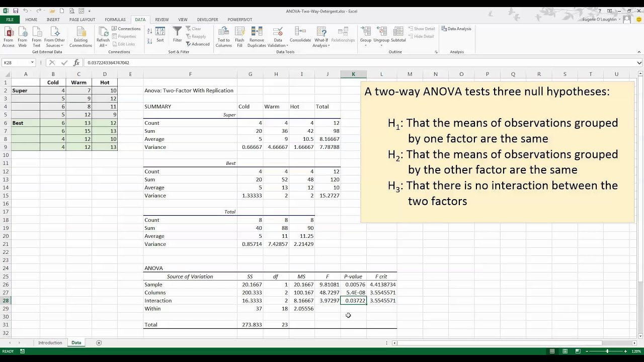 How To Do Two Way Anova In Excel Statistics By Jim