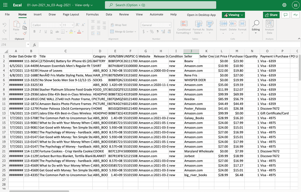 How To Export Amazon Orders To Excel And Google Spreadsheets