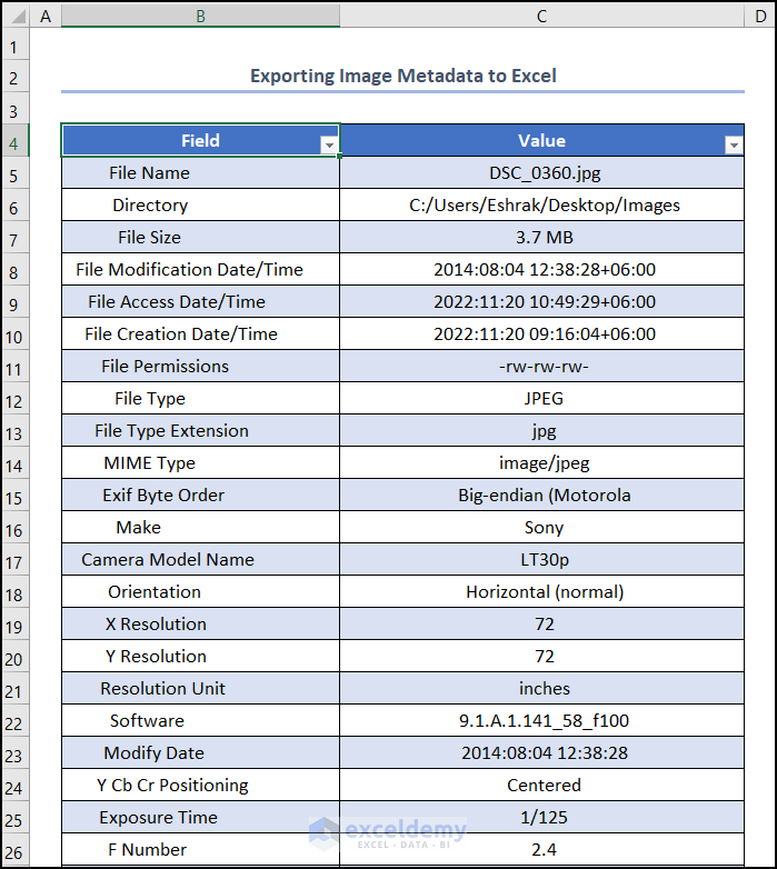 How To Export Image Metadata To Excel With Easy Steps