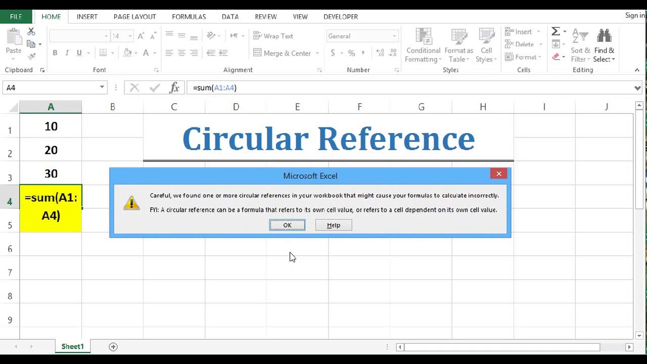 How To Find And Fix Circular Reference Errors In Excel Youtube