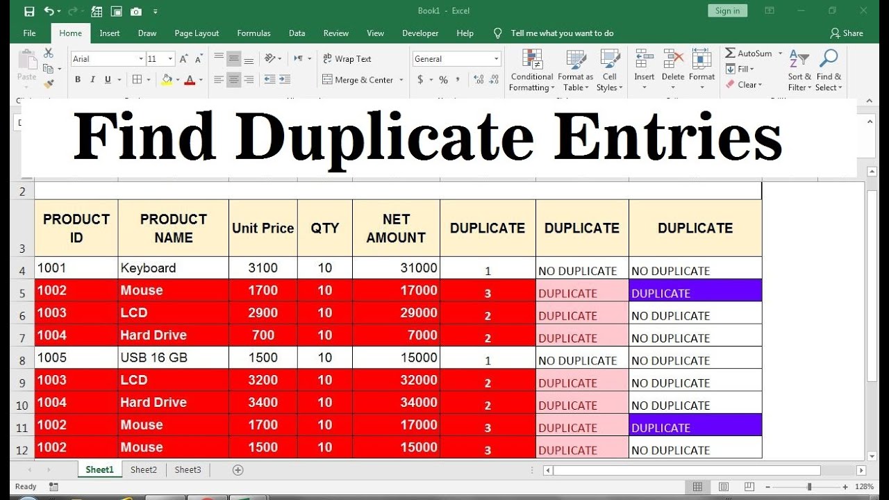 How To Find Duplicate Values In Excel Using Formula Youtube