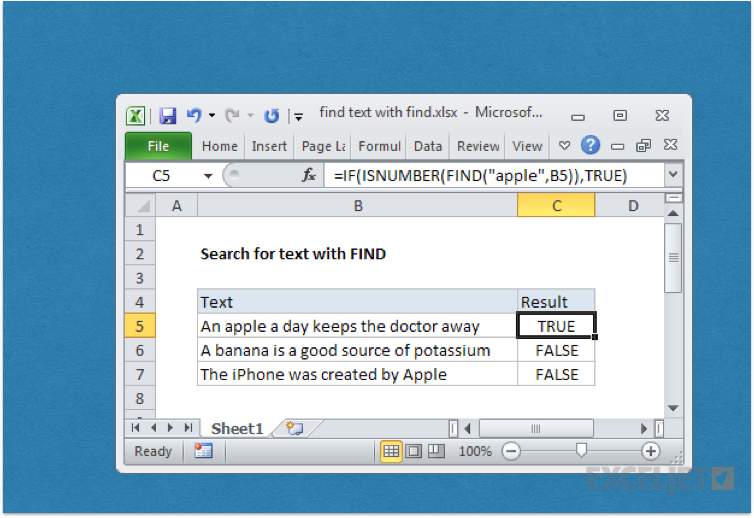 How To Find Text With A Formula Exceljet