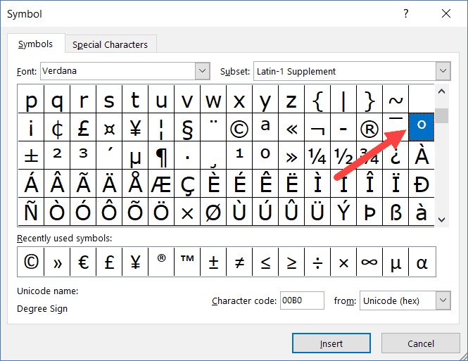 How To Insert A Degree Symbol In Excel