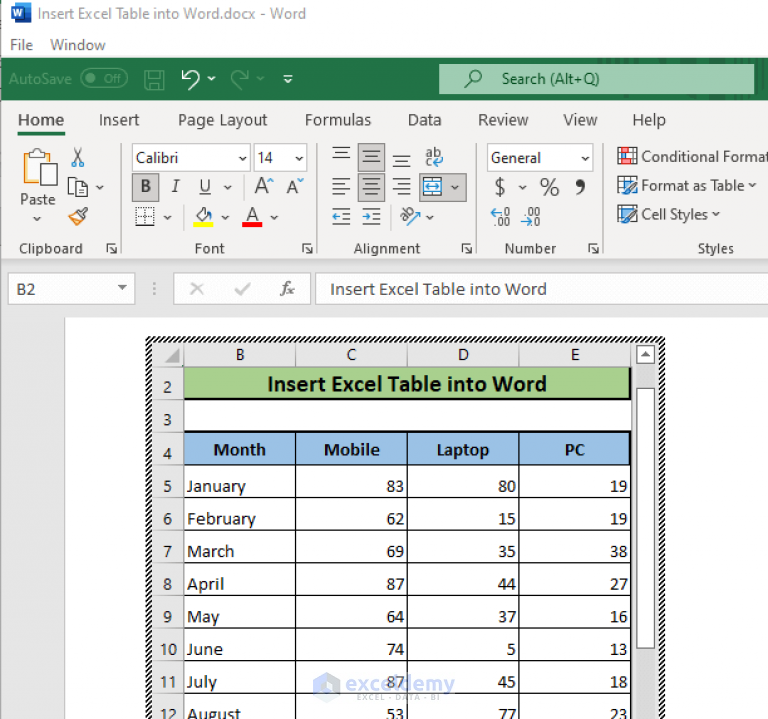 How To Insert An Excel Table Into Word And Keep Formatting Brokeasshome Com