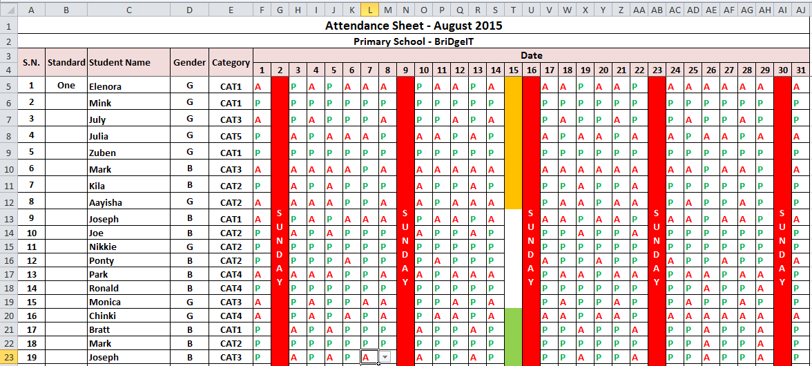 How To Make An Attendance Sheet In Excel With Formula Basic