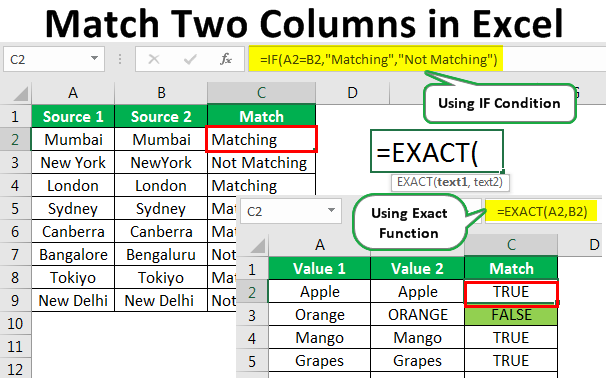 How To Match Two Columns In Excel