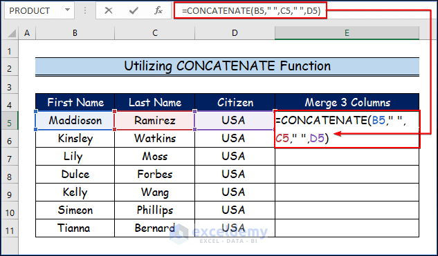 How To Merge 3 Columns In Excel 4 Easy Ways Exceldemy