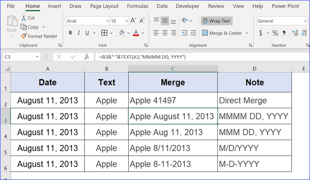 How To Merge Dates With Text In Excel Excelnotes