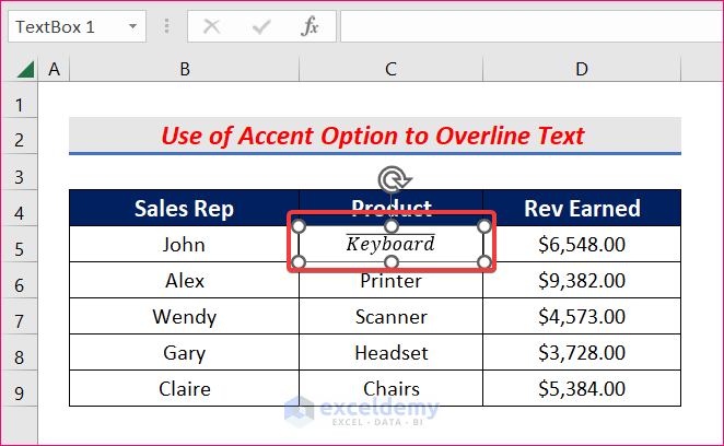 How To Overline Text In Excel 4 Method Exceldemy