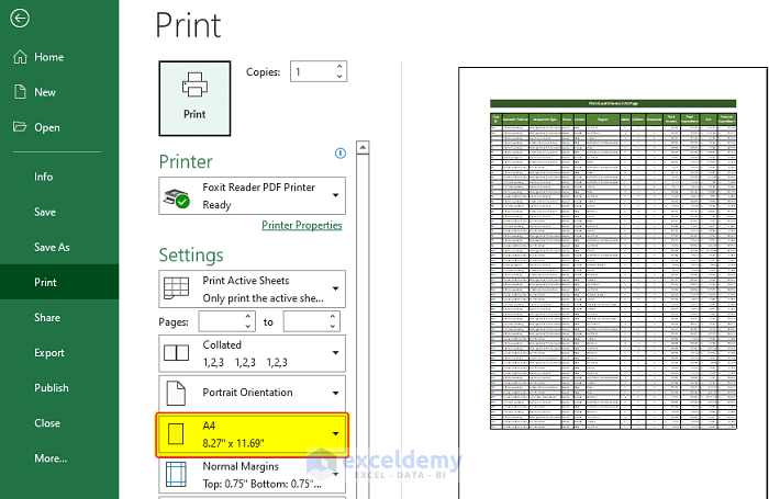 How To Print Excel Sheet In A4 Size 4 Ways Exceldemy