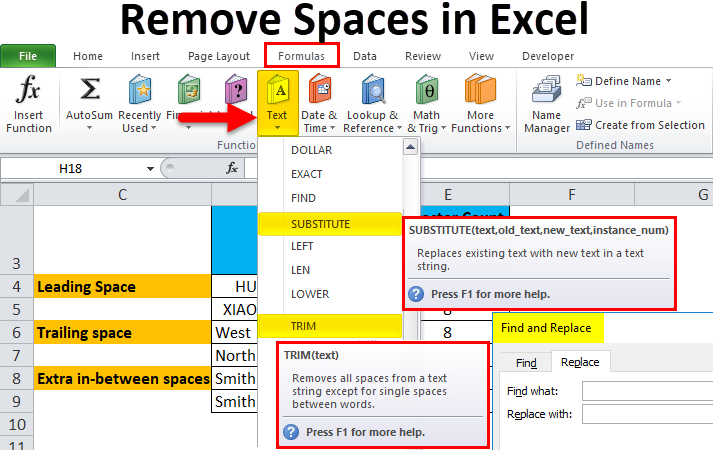 How To Remove Blank Spaces In Excel Remove Leading And Trailing