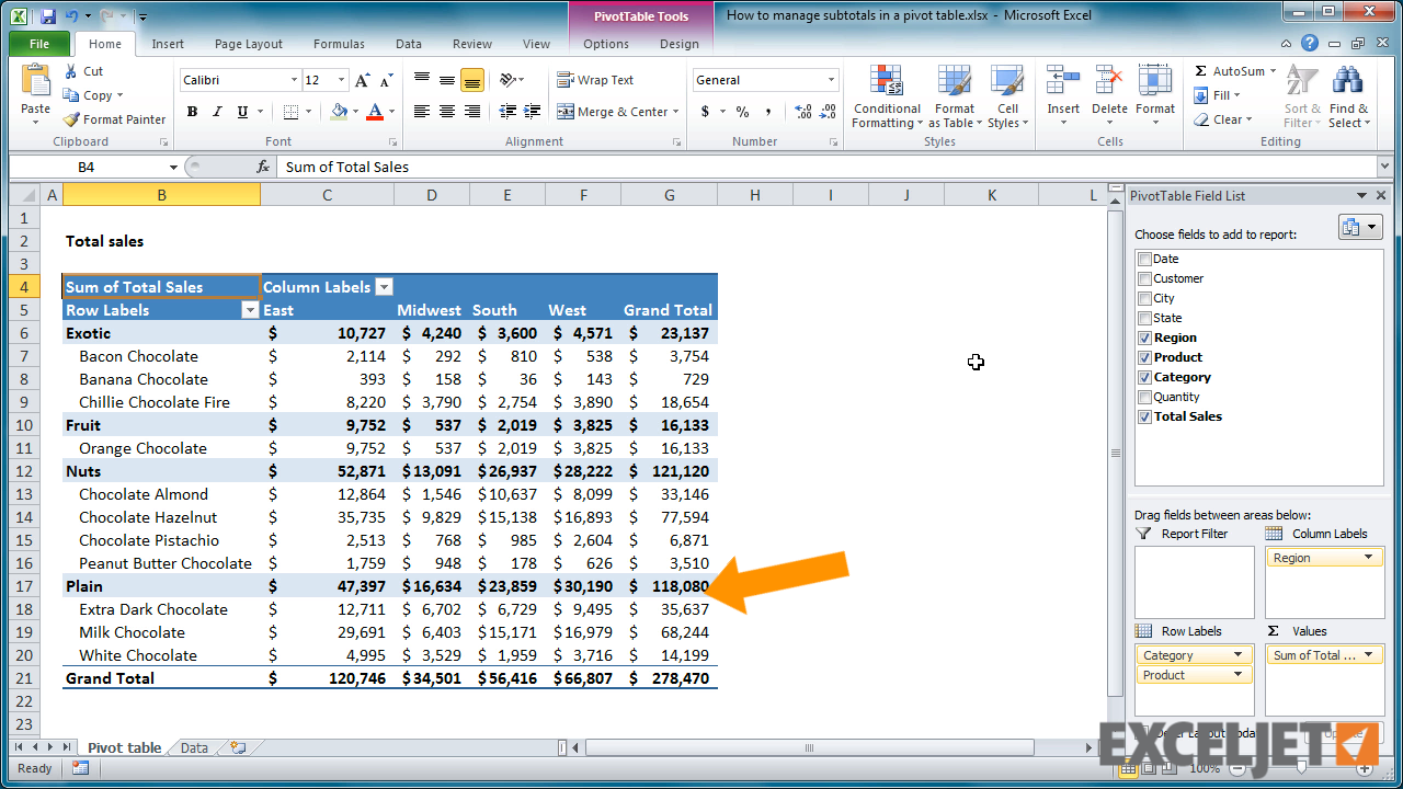 How To Remove Subtotals In Pivot Table In Excel Youtube