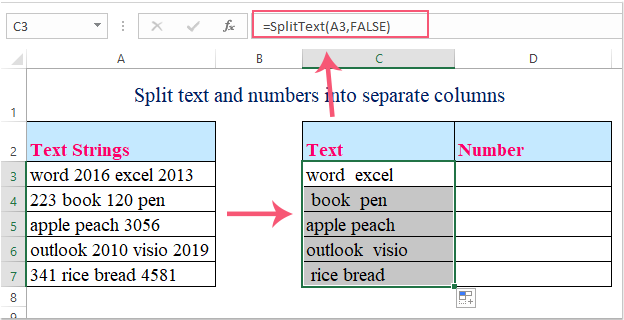 How To Separate Text And Numbers From One Cell Into Two Columns