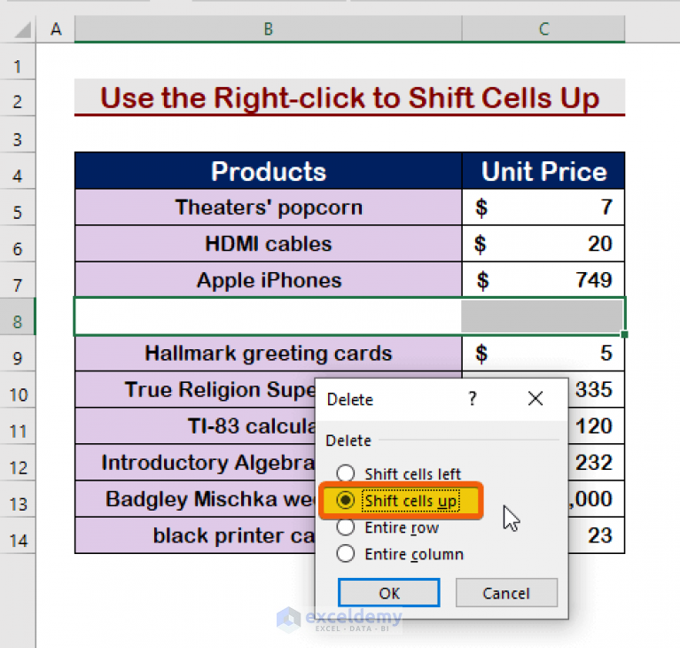 How To Shift Cells Up In Excel 5 Quick Methods Exceldemy