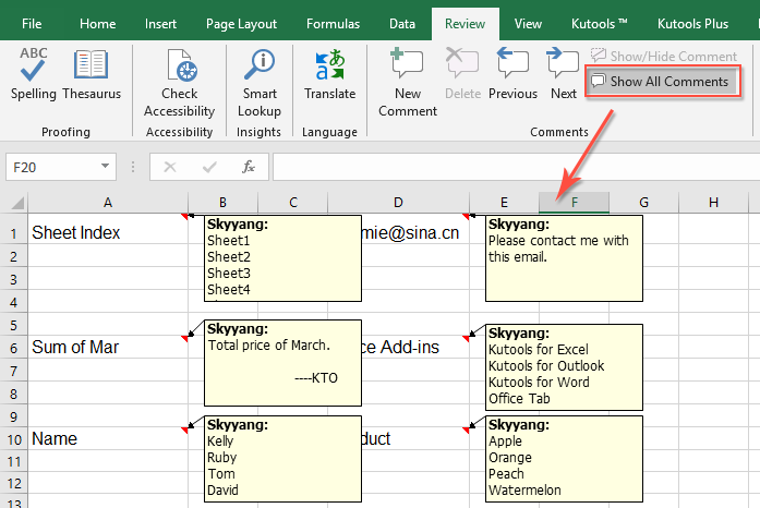 How To Show Or Hide All Comments And Comment Indicators In Excel