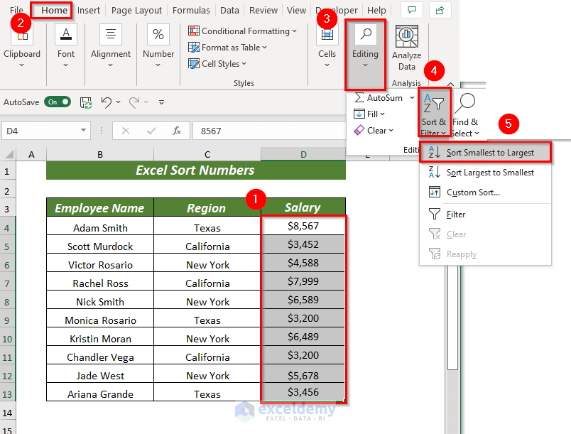 How To Sort Numbers In Excel Sort Data Numerically Earn Amp Excel