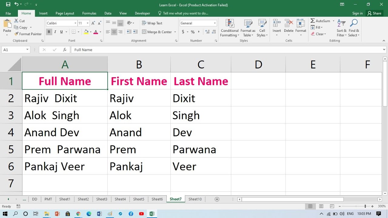 How To Split First And Last Name In Excel Youtube