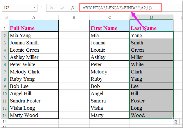 How To Split Full Name To First And Last Name In Excel Youtube