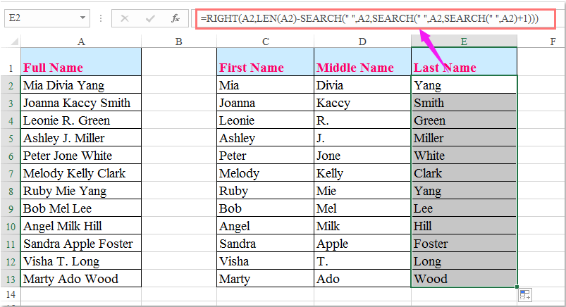 How To Split Full Name To First And Last Name In Excel