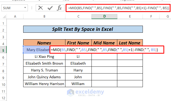 How To Split Names Using Formula In Excel 5 Easy Methods